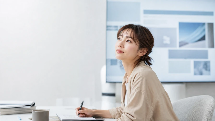 左上に視線を向ける女性